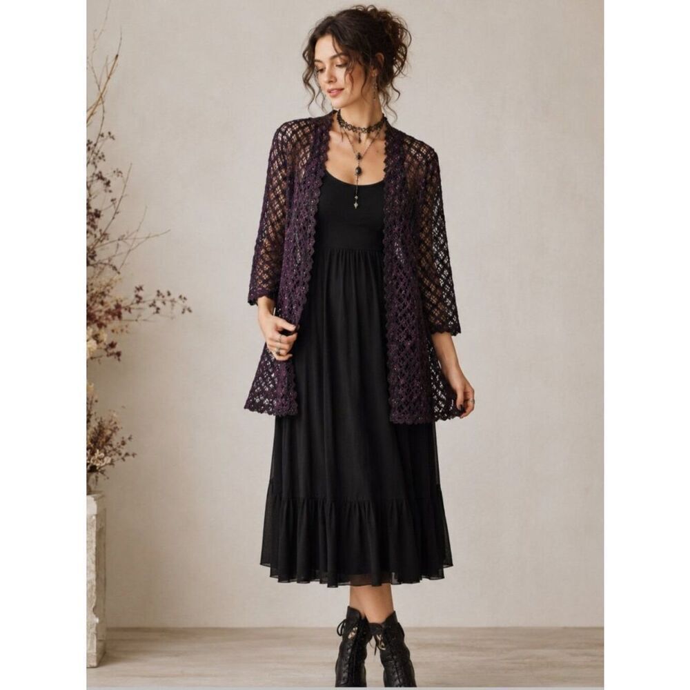 Black Purple Diamond Open Front Lightweight Blazer Lg - NWT